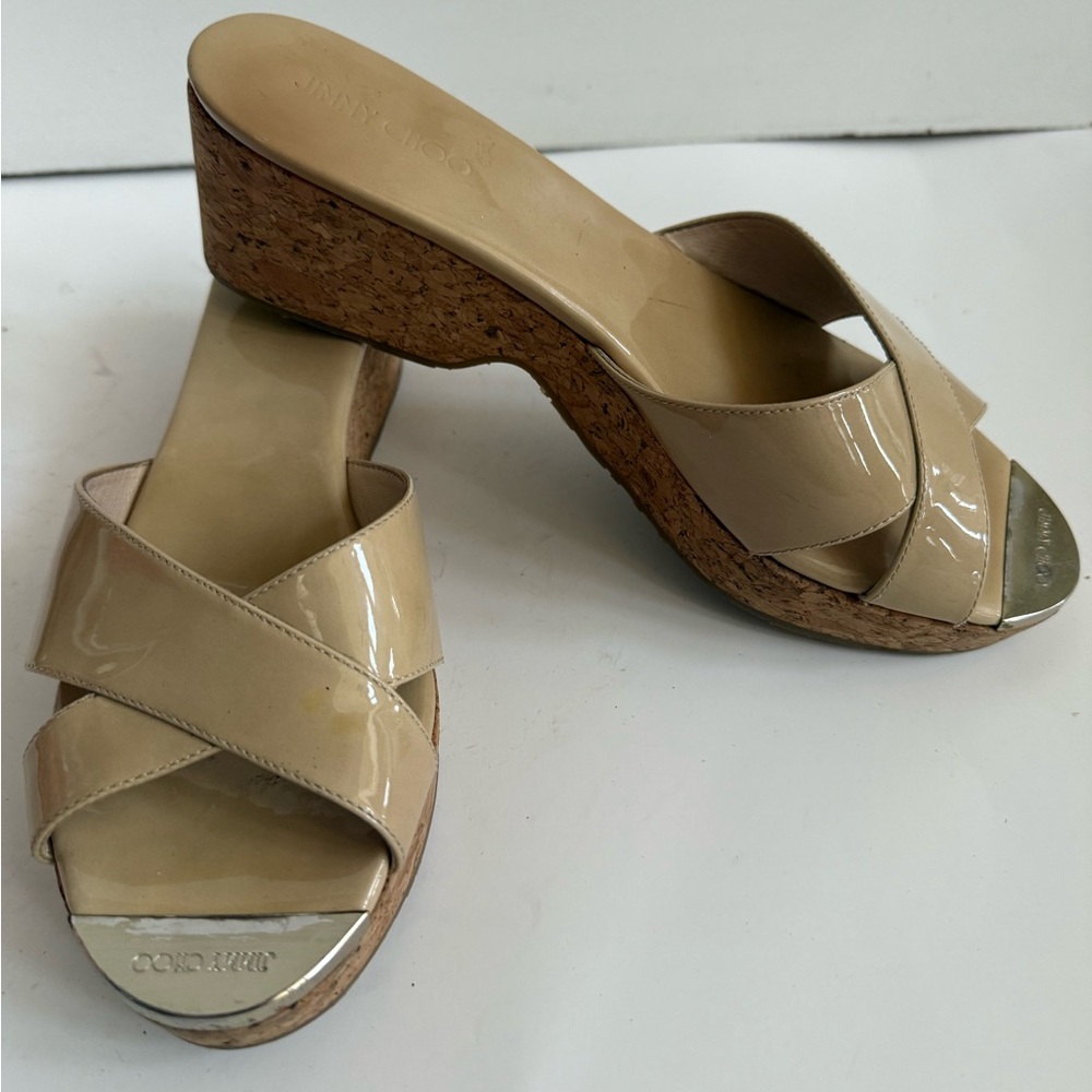 Jimmy Choo Patent Leather Wedges in Nude size 38.5